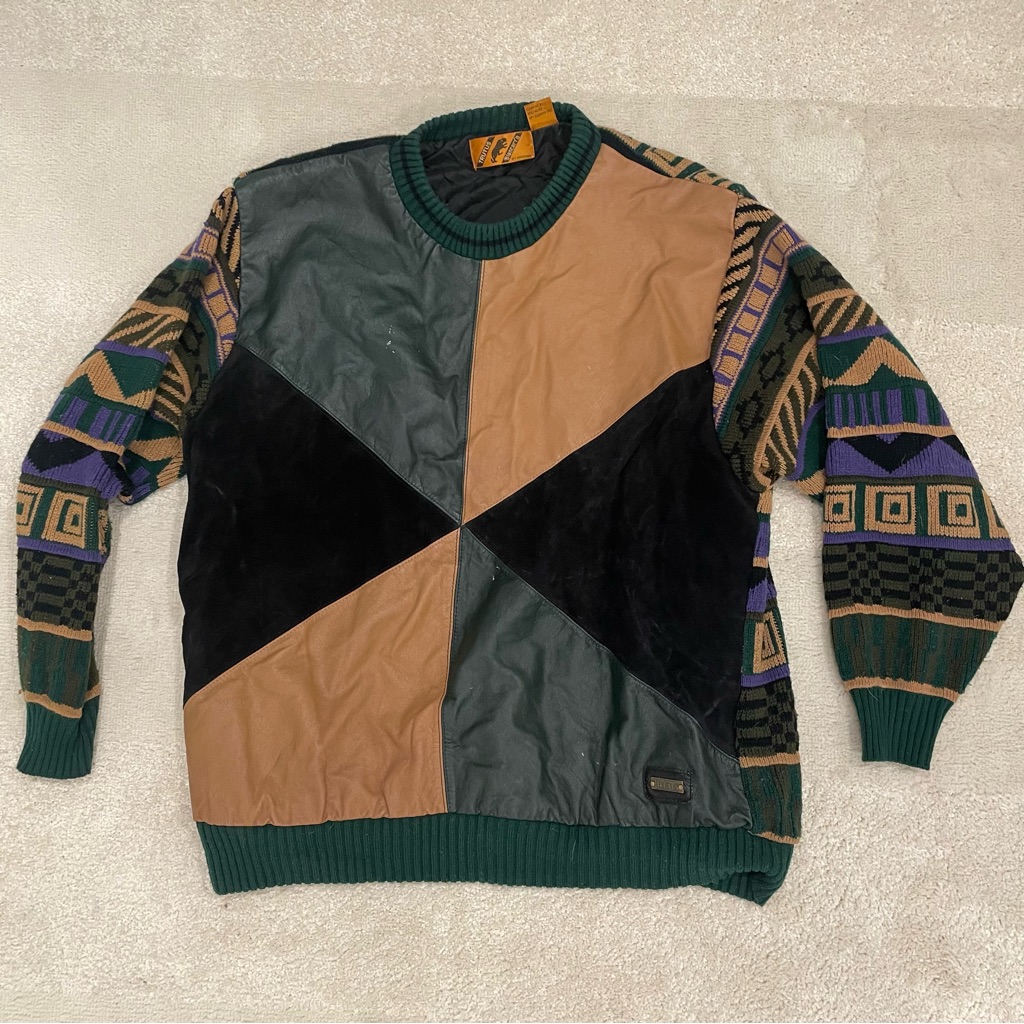 Trutus Biancarra Men's Vintage Leather Sweater Size Xxl In Multi